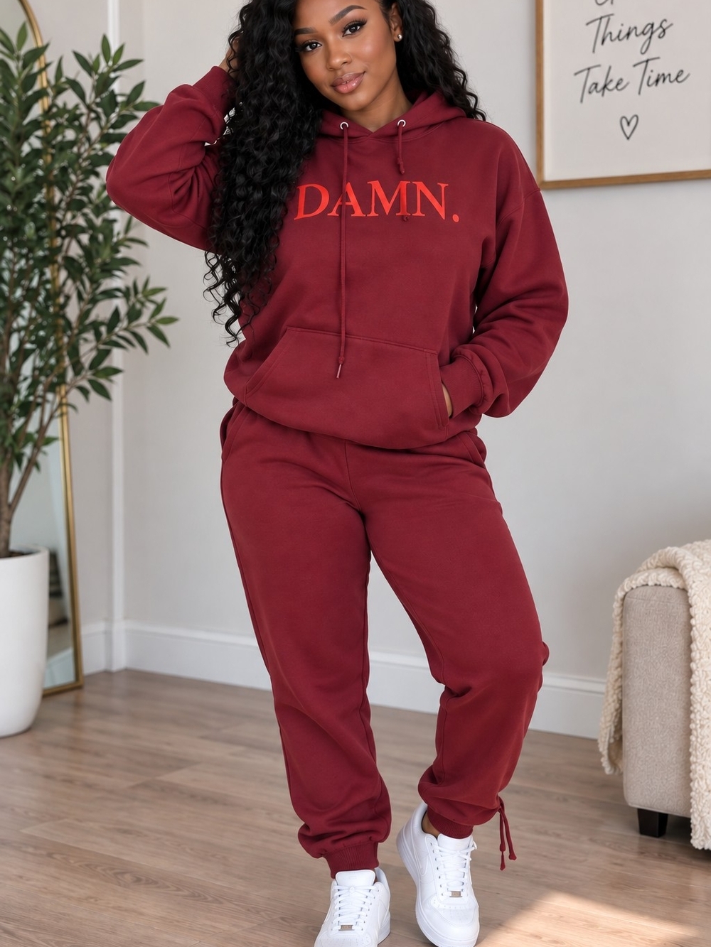 Relaxed Maroon Drawstring Jogger Pants